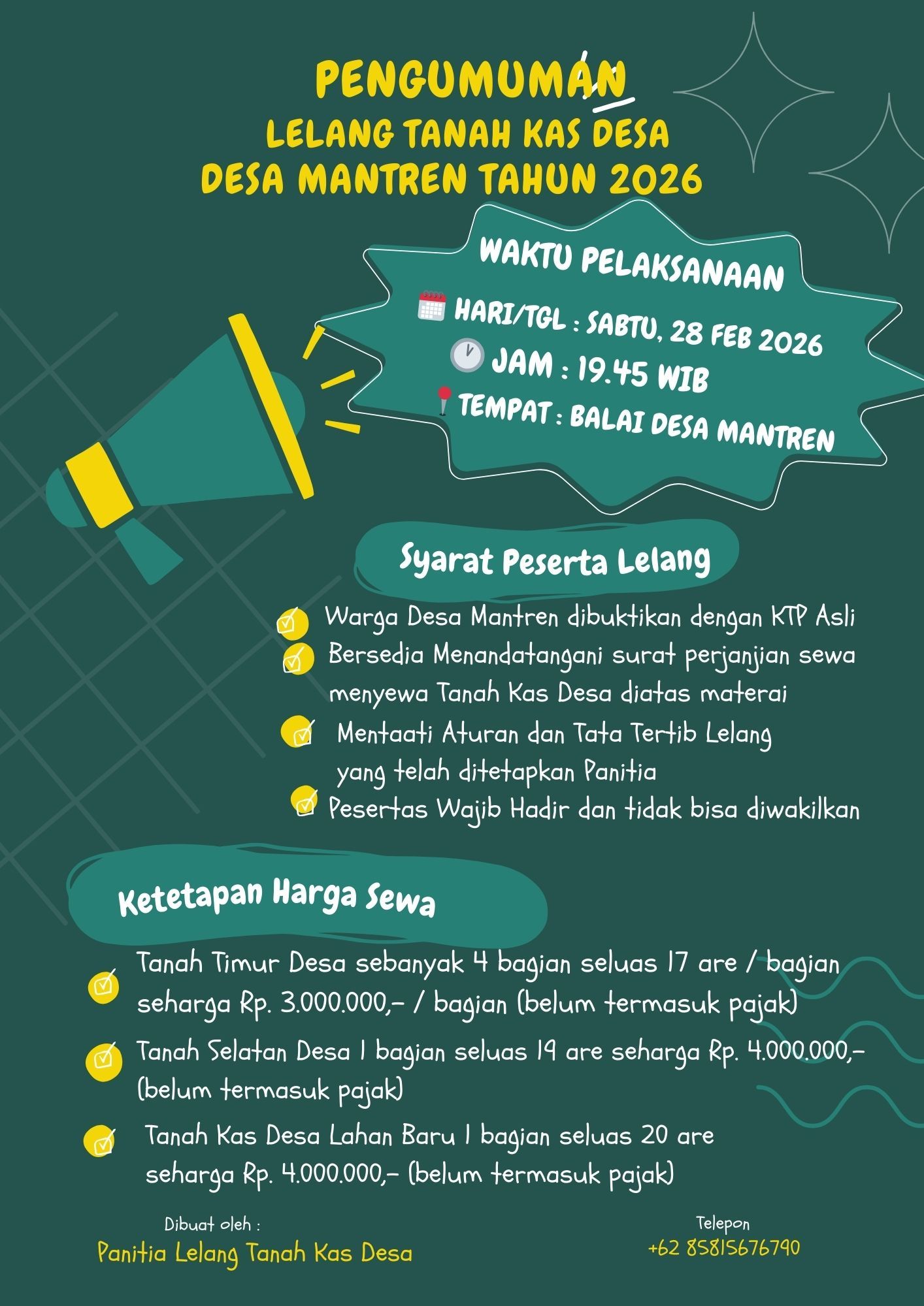 PENGUMUMAN LELANG TANAH KAS BONDO DESO TAHUN 2026